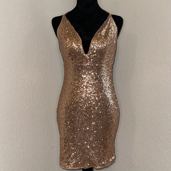 HELLO MOLLY Glitter Gypsy Dress Bronze Women's Small (4) Cocktail Homecoming - Picture 1 of 10
